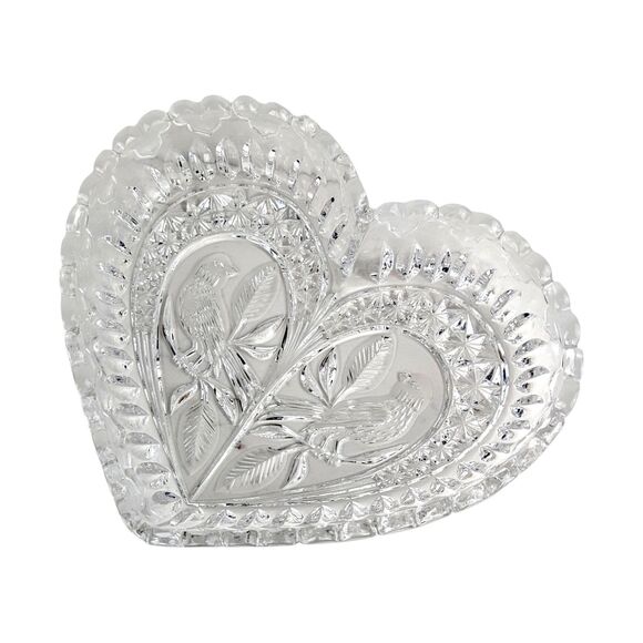 Vintage Hofbauer Byrdes Crystal Heart Dish: Lovebirds Design - Picture 6 of 6